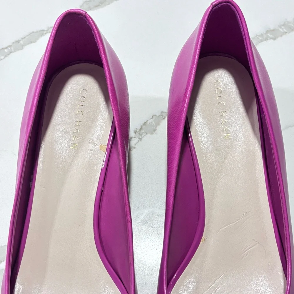 Cole Haan Women's Hot Pink Matte Finish Peep Toe Wedge Heels Cork Pumps Size 7.5